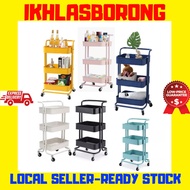 🛒READY STOCK✨3 Tier Multifunction Storage Trolley Rack Office Shelves Home Kitchen Rack With Plastic Wheel