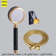 Rosa Mall Golden Shower Head Set Sprayer with Hose Stainless Steel Gold Black Handhold Rain High Pre