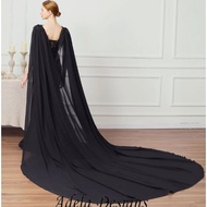 Gothic Black Cape Veil Beaded Lace Appliques on Shoulders Long
