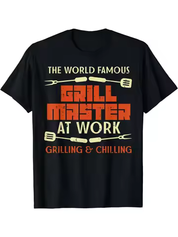 Grill Master At Work Grilling Chilling Funny BBQ Pitmaster T-Shirt 100% Cotton O-Neck Short Sleeve S