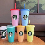 710ml Reusable Starbucks Color Changing Cold Cups Plastic Tumbler Coffee Cup with Straw Plastic Cup nevermind
