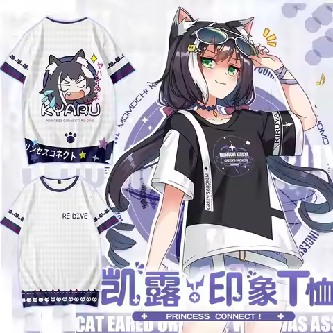 Princess Connect! Re:Dive KYARU 3D Printing T-shirt Summer Fashion O-Neck Short Sleeve Kimono Popula