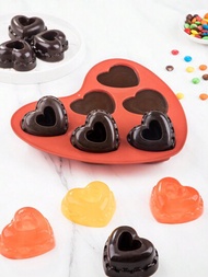 SHEIN Basic living 1 件 6 腔心型耐用矽膠可重複使用巧克力模具,情人節糖果模具,易於使用不沾矽膠糖果模具,用於烘焙