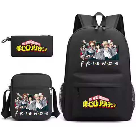 3pcs My Hero Academia Friends Printed Backpack Set Boys Girls Anime School Bags Outdoor Knapsack MHA