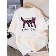 T-Shirt Gaya Y2K Wanita Baharu 2025, Cetakan Kucing Comel, Lengan Pendek, Leher Krew, Longgar