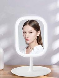 1入組LED化妝鏡桌面化妝鏡帶燈可調節亮度和包裝盒