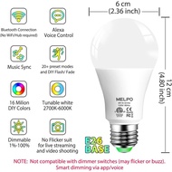MELPO Smart RGB Light Bulbs Work with Alexa, 12W(130W Equivalent), 2700K-6000K，A19 E26 Bluetooth Col