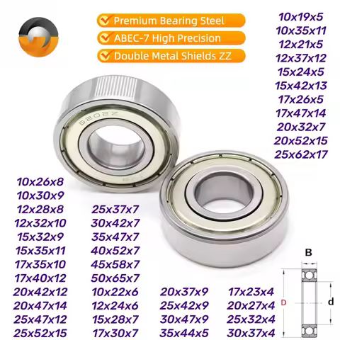 2Pcs 6202ZZ Bearing 15x35x11mm ABEC-7 Bearing Steel Double Metal Shield 6200 6201 6203 6204 6205 ZZ 