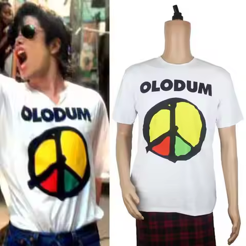 Mike's Same Short-sleeved Peace and Love Anti-war OLODUM Music Trend Digital Print Loose Men's and W