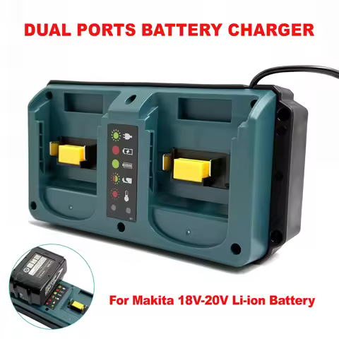 2 Ports Fast Charger Compatible For Makita 18V-20V Lithium BL1815 Battery BL1830,Blue,ABS plastic,US