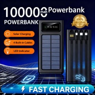 Solar powerbank 100000mah  powerbank original with build in cord Solar Charger 2 USB Ports and 4 cab