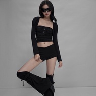 Set puffy sleeves + strapless pleated Top * Asley Gather Top - Black *