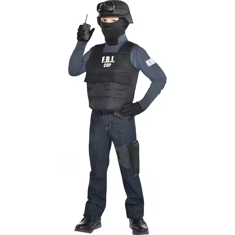 Kinderen Fbi Swat Pakken Cosplay Kleding Mini Kogelvrij Vest Helm Swat Pak Set Halloween Party Dress
