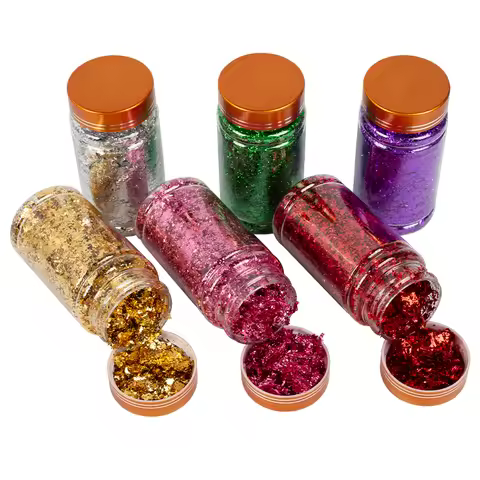 Imitation Gold Leaf Flakes Fragments Rose Gold Leaf Sheets Flakes Gilding Painting Nail Decorations 