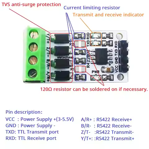 1Mbps UART PWM GPIO Signal Long-Distance Full-Duplex Transceiver Serial Port RS422/RS485 Shield for 
