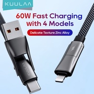 【50% OFF Voucher】KUULAA USB C Cable, 4-in-1 USB-C Cable 60W USB-C Charger Cable with Hook-and-Loop Fastener and Cable Management, USB-C Cable/Fast Charging for MacBook, iPad, iPhone, Samsung, Gray