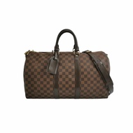 Louis Vuitton (LV) Keepall45牛皮棋盤格加強飾帶圓筒包肩包
