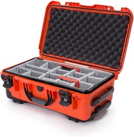 Nanuk 935 Waterproof Carry On Cabin Size Sized Protective Hard Case Hardside Wheeled Suitcase Luggage with Wheels With Padded Divider Orange