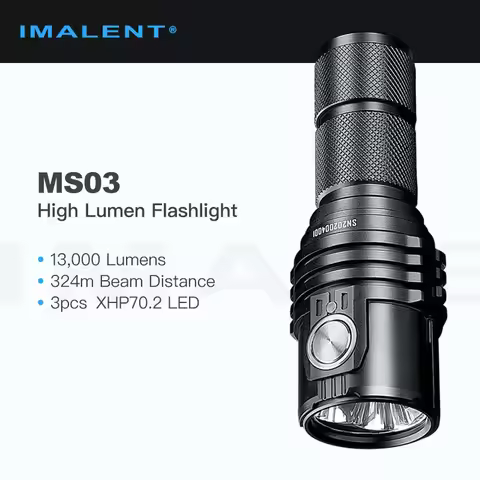 Imalent MS03 High-Lumen Flashlight, 3pcs XHP70.2 LEDs,13,000 Lumens 324m Beam Distance, 21700 Batter