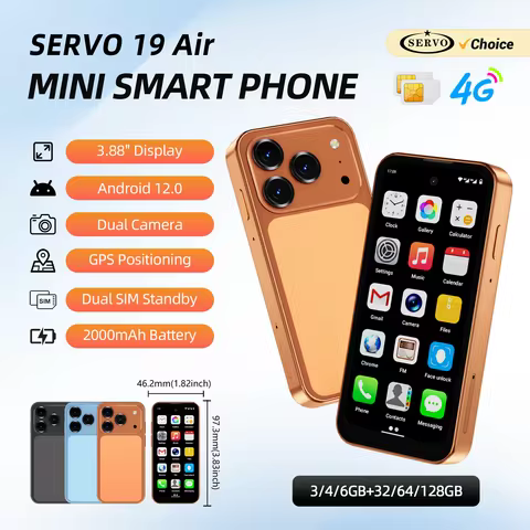 SERVO 19Air Mini Smartphone 4G LTE Android 12 3.88" HD Display Dual SIM 6GB RAM 128GB ROM Pocket Mob