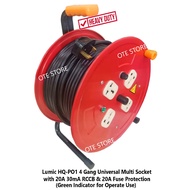 LUMIC HQ-PO1 4G 13A UNIVERSAL SOCKET HEAVY DUTY CABLE REEL SET C/W 20A 30mA ELCB + WIRE + PLUG