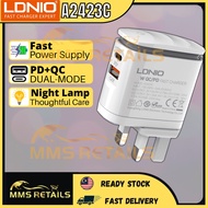 LDNIO Charger A2423C Fast Charger Adapter PD + QC3.0 Type-C Fast Charging Charger 22.5W Power LED La