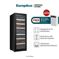 EuropAce 98 Bottles Dual Zone Wine Chiller  | EWC8981DBK | 2 Layer Anti-UV Seamless Glass Door, Beec