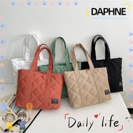 DAPHNE Quilted Tote Bags, Large Capacity Cotton Cotton Padded Handbags, Casual Nylon Solid Color Fluffy Top-handle Bags Women Girls