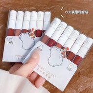 Set Lip Lipstick​ Magic Casa White Bear 6 Sticks Gloss Dipped In Matte Red Tone Brick Orange Mole Te
