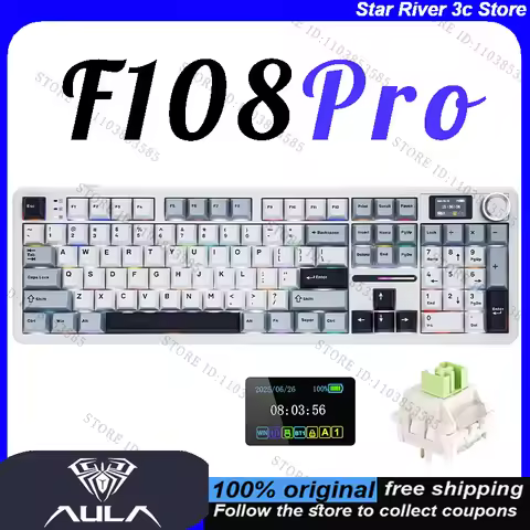 AULA F108 PRO Wireless Mechanical Keyboard with Screen&Knob RGB F108pro Gaming Keyboard Gasket Hot S