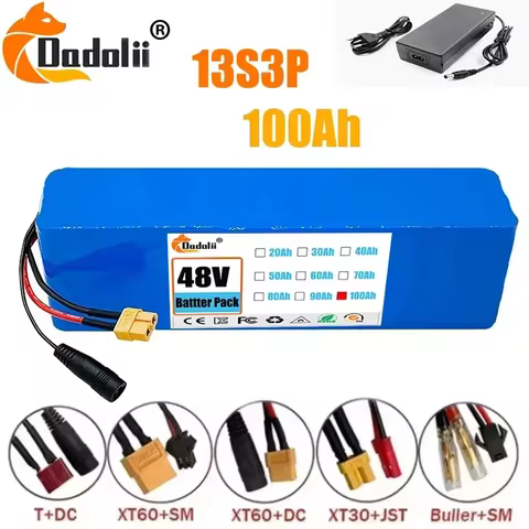 100% Original 13S3P 48V 100000mAh 100Ah lithium-ion battery pack with 1000W BMS 54.6V 100ah 18650 li