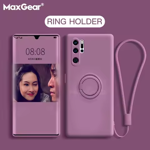 Metal Ring Holder Liquid Silicone Case For Huawei P40 P30 P20 Mate 20 30 Pro Lite Kickstand Nova 5T 