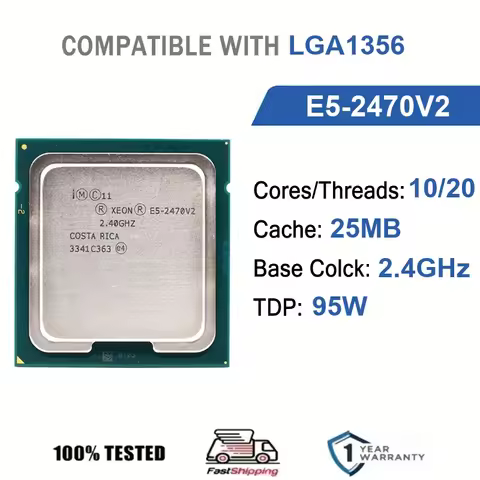 Intel Xeon E5-2470V2 10 Core 20 Thread 2.40GHz 95W 25MB Cache 22nm LGA1356 SR19S DDR3 1600 MHz Ivy B