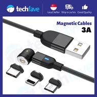 [SG] TechFave 3A Fast Charging Magnetic Cable, 540° Rotatable With LED Light For Type C/Lightning/Micro-USB 1m