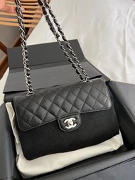 Chanel classic flap 23cm 黑銀荔枝皮