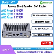 Fanless Silent Dual-Port Soft Router AMD Ryzen 5 4500U/R5 5625U/R7 7730U DDR4 M.2 2280 WiFi6 MINI PC