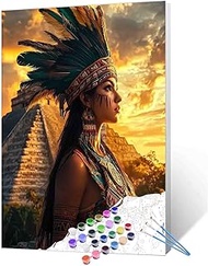 Mystery Aztec Woman Art Paint By Number Kit For Adult, Ancient Ruins Mayan Pyramids Queen Portrait C