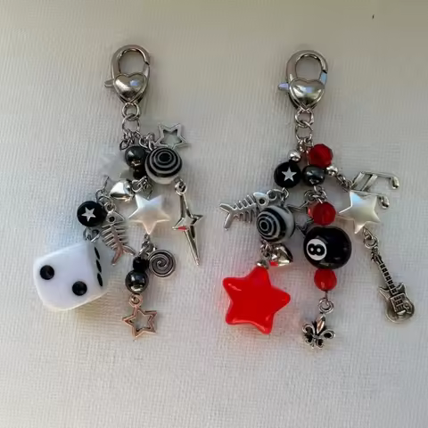 Handmade cluttered rockstar gf edgy grunge cyber emo key chains | Y2K Star girl phone charms