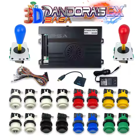 Pandora Saga-Arcade Game Console Kit, 8 Way Joystick, Happ Type Push Button, 3D, WiFi, EX2 Box, 8000