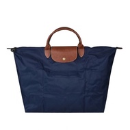 Longchamp 尼龍短提把拉鍊摺疊手提包(大/海軍藍)