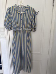 Japan brand Mouth Valley Striped Midi Dress with Puff Sleeves