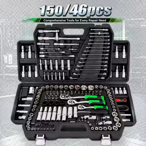 150/46Pcs Premium Heavy Duty CR-V Socket Wrench Ratchet Set, Multifunctional Auto Mechanical Repair 