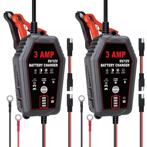 2 Pack 3 AMP Motorcycle Battery Maintainer, 6V/12V Smart Automatic Battery Charger for Lithium Lead-