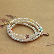 天然珍珠搭配粉晶櫻花甜美可愛風項鏈手鏈兩用款