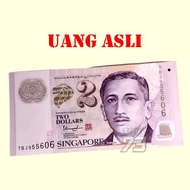 Koleksi Mata Uang Asing 2 Dollar Singapore POLYMER 1 LEMBAR ( UANG ASLI )