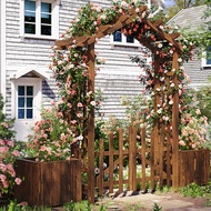 Outdoor Preservative Wood Garden Flower Arch with Door Grape Rack Courtyard Half Arch Courtyard Flow