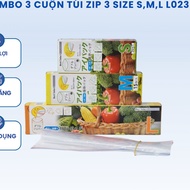 Combo of 3 rolls of zip bags, 3 sizes S M L023, convenient food wrap bags, easy to store
