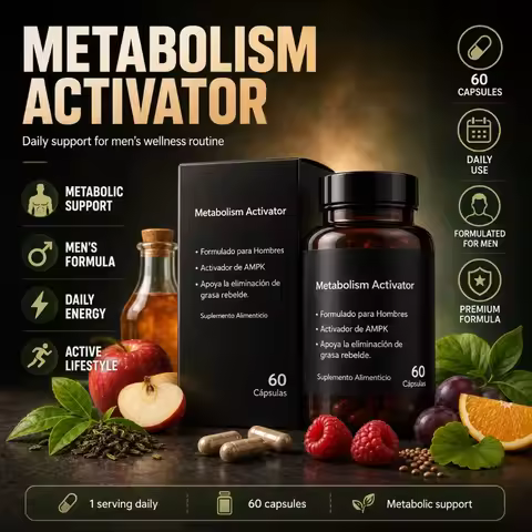 Men AMPK Metabolism Activator Capsules 60 Count Green Tea Apple Cider Vinegar Raspberry Ketone Ginkg
