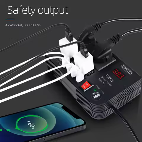300W Car Power Inverter LED Display USB Pure Sine Wave Car Inverter Sine Wave 4 USB Charger Converte