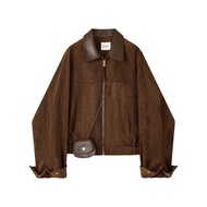 XinmonLee Premium Short ผู้หญิง Suede เสื้อแจ็คเก็ต สี Merald Brown ฤดูใบไม้ผลิ ฤดูใบไม้ร่วง สไตล์วิ